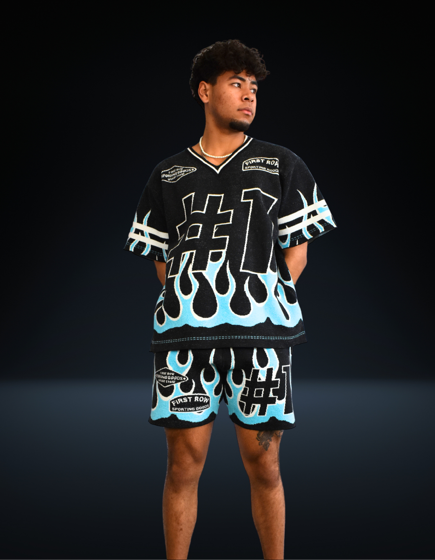 Blue Flame Jacquard Knit Shorts