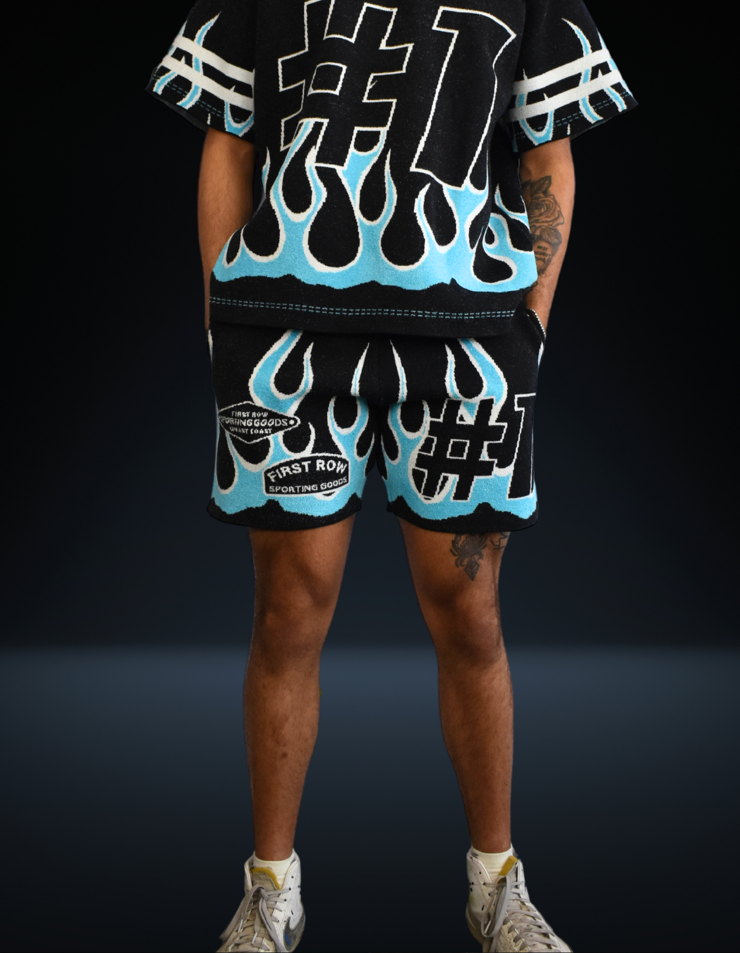 Blue Flame Jacquard Knit Shorts