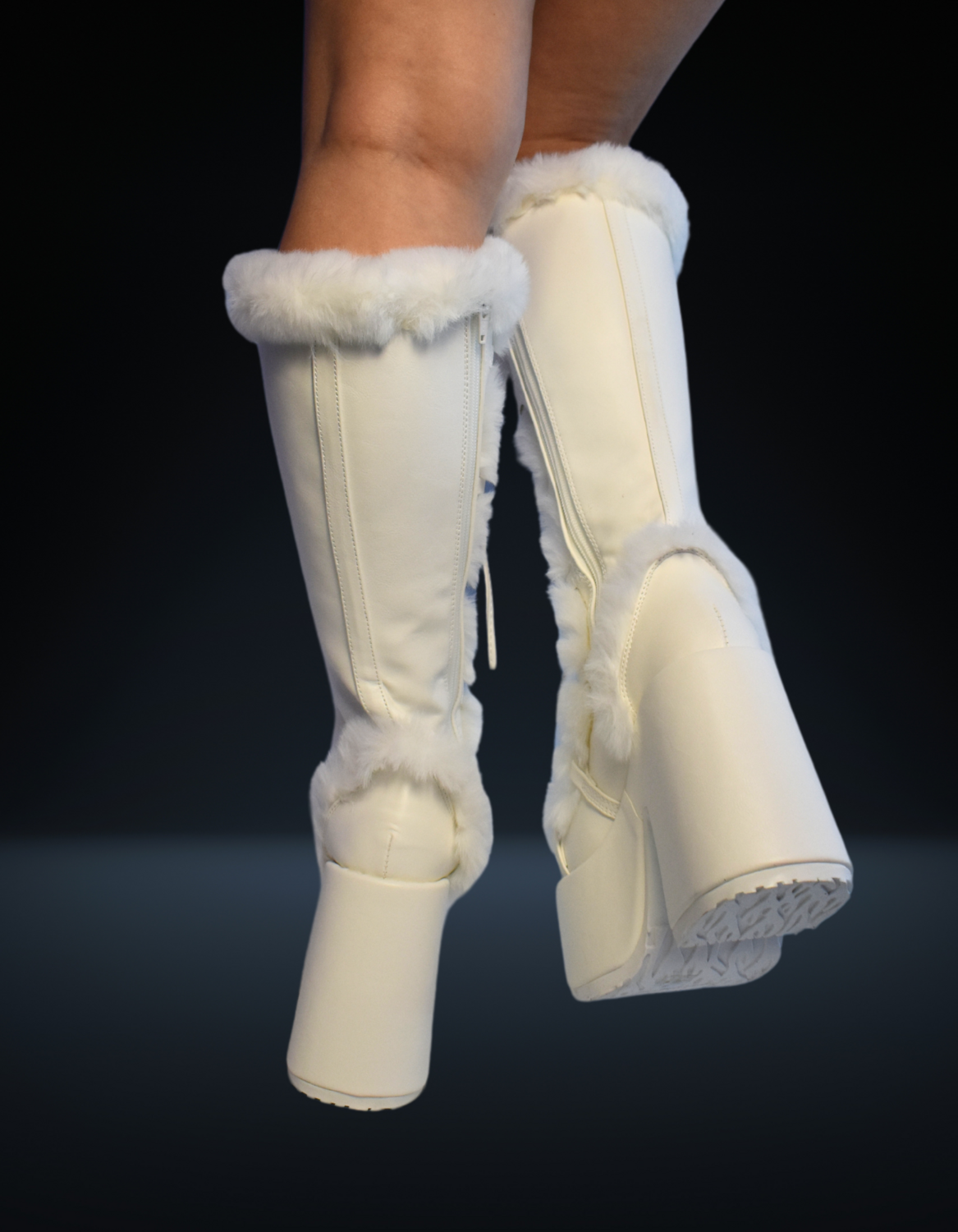Demonia White Fur Platform