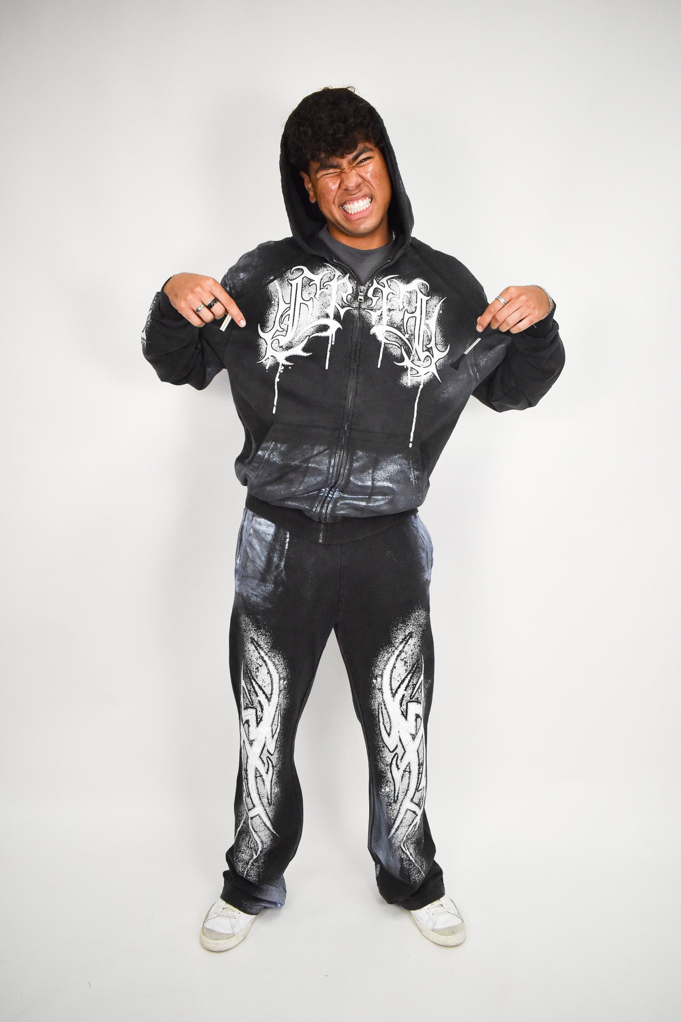 Y2K White Flame Zip Up Hoodie