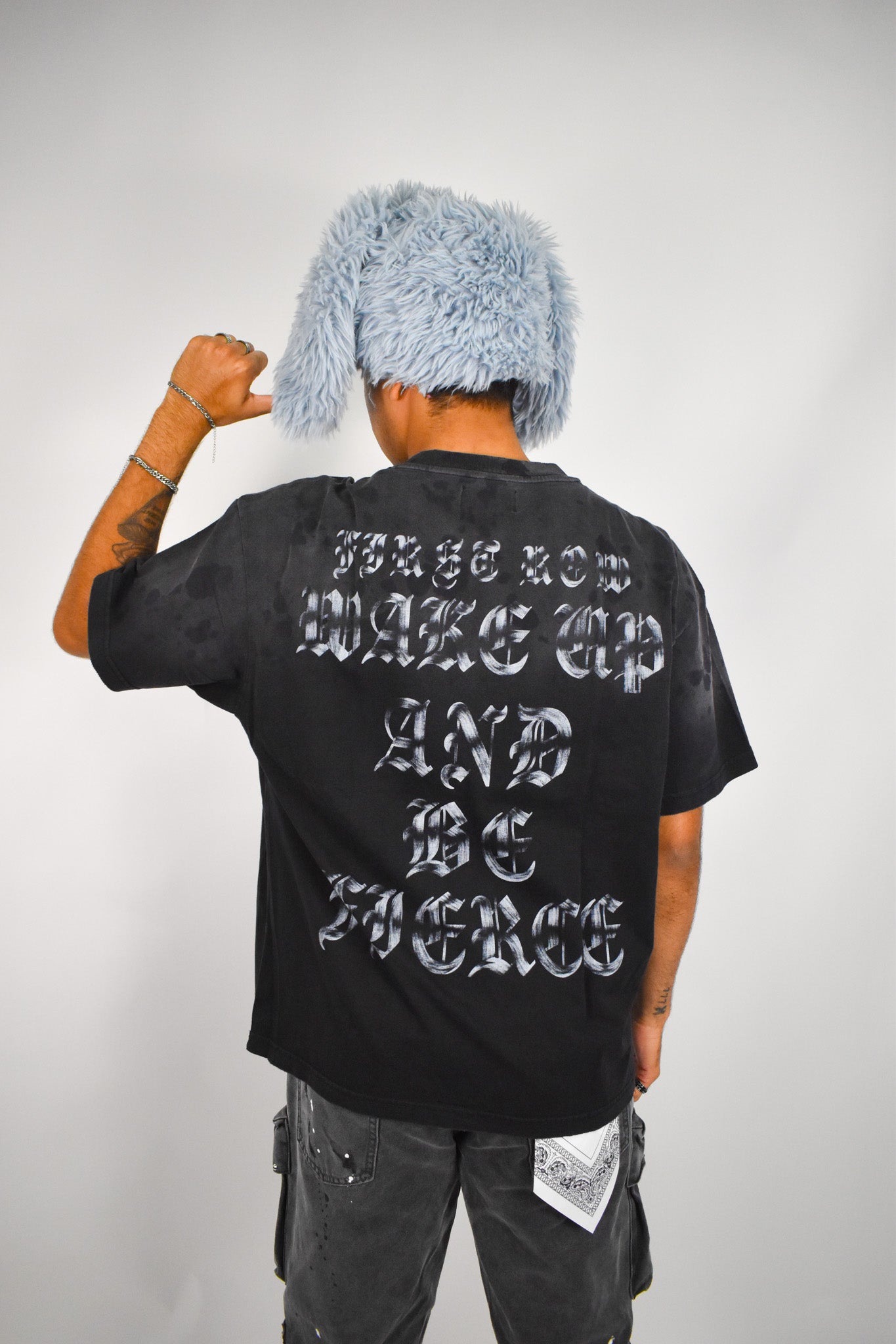 Fuzzy Bunny Hat Gray/Blue