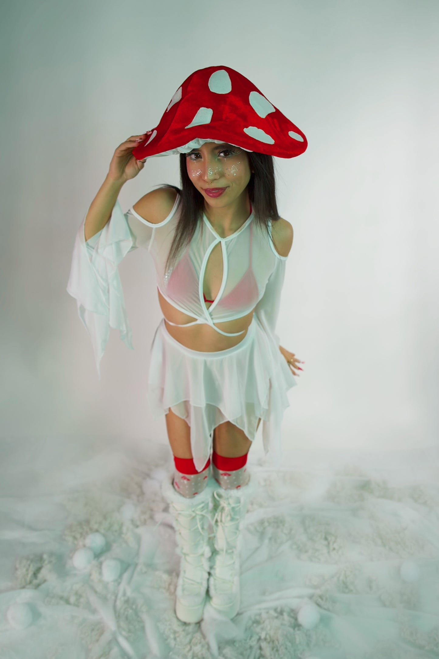 White Haze Mesh Flow Skirt