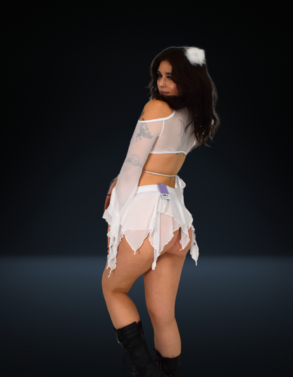 White Haze Mesh Flow Skirt