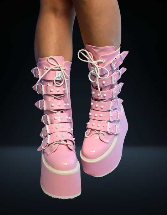 Demonia Pink Holographic Damned Platform