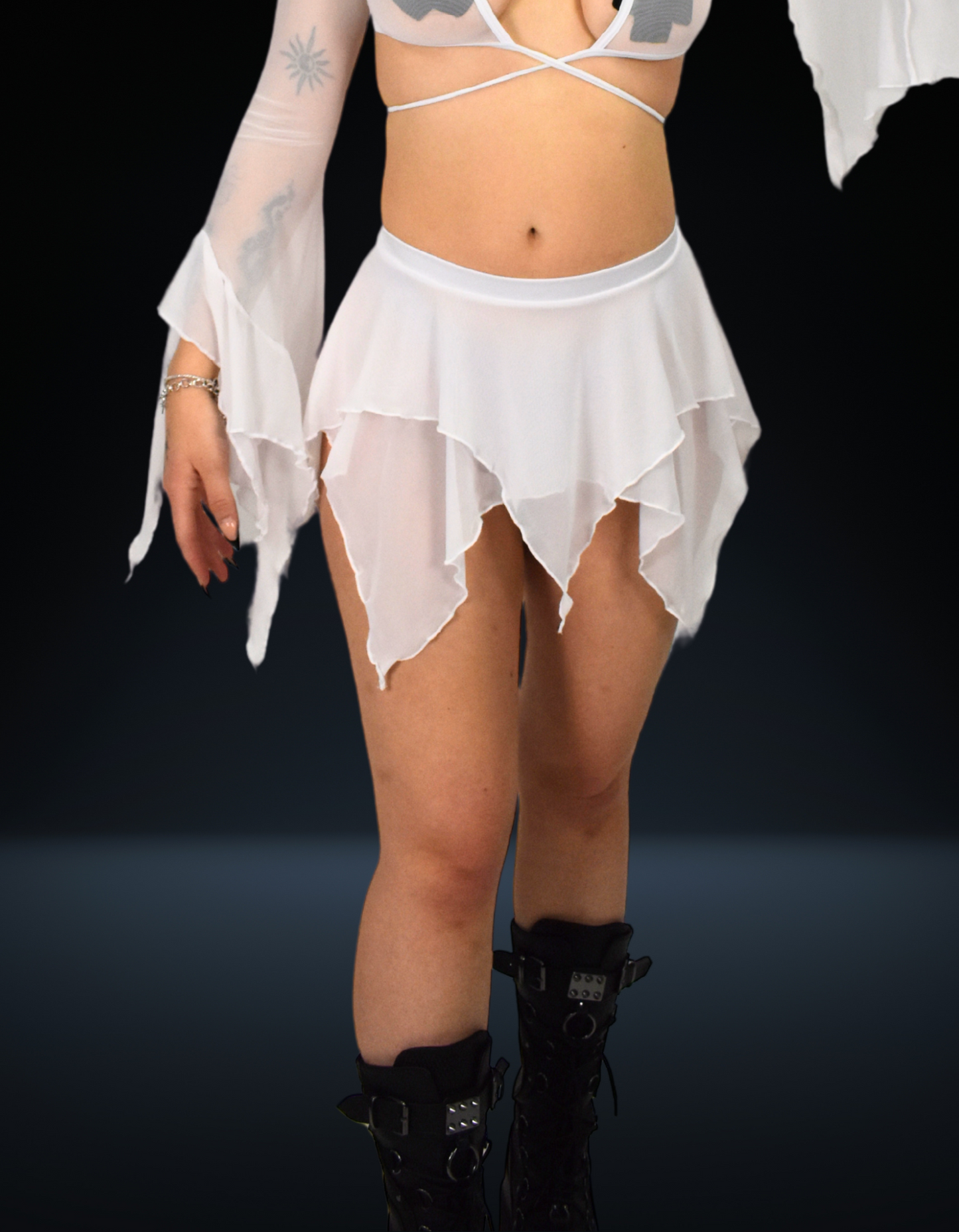 White Haze Mesh Flow Skirt