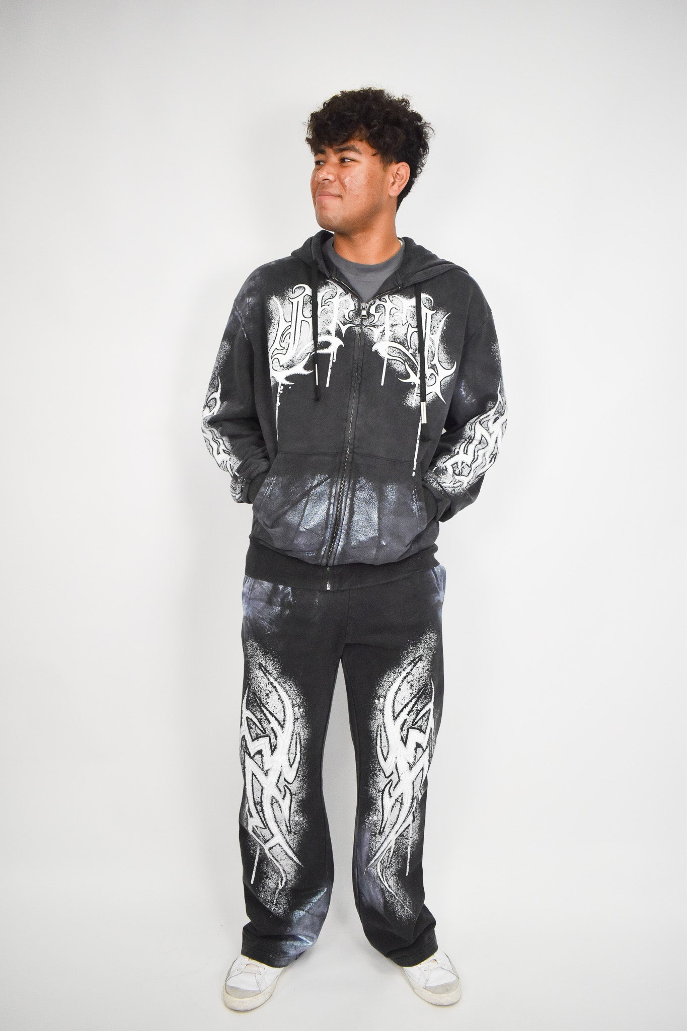 Y2K White Flame Zip Up Hoodie