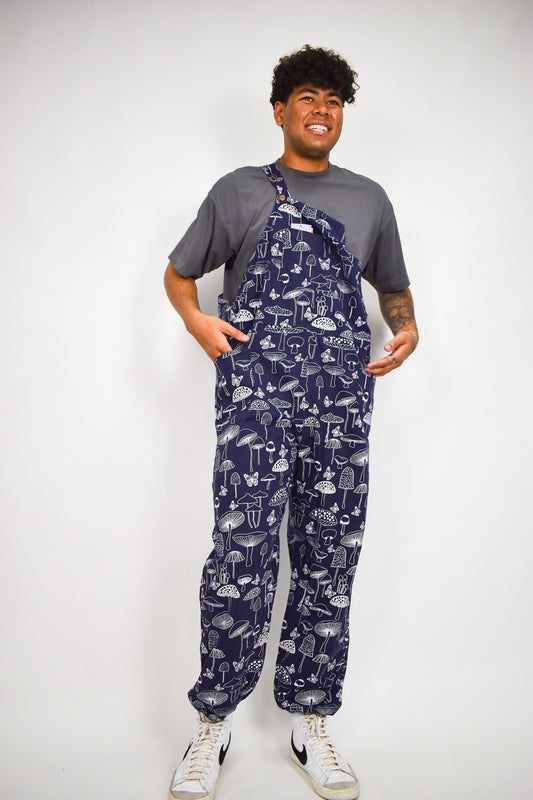 Navy Blue Mushroom Overalls