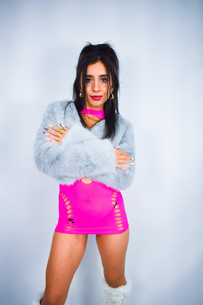 Gray Cropped Fur Jacket