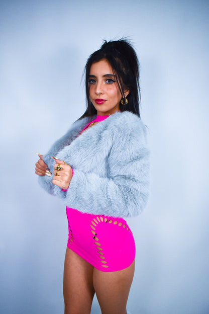 Gray Cropped Fur Jacket