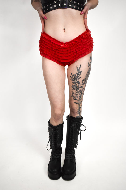 Tanga Red Ruffle Mini Shorts