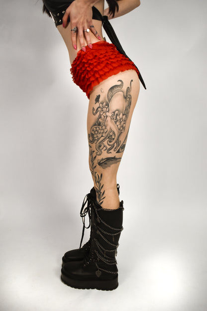 Tanga Red Ruffle Mini Shorts