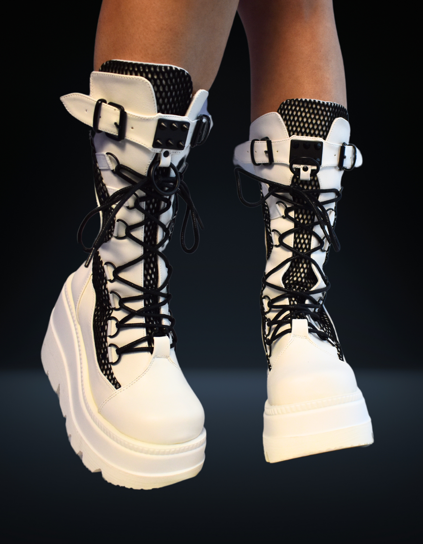 Demonia White Mesh Shakers Platform