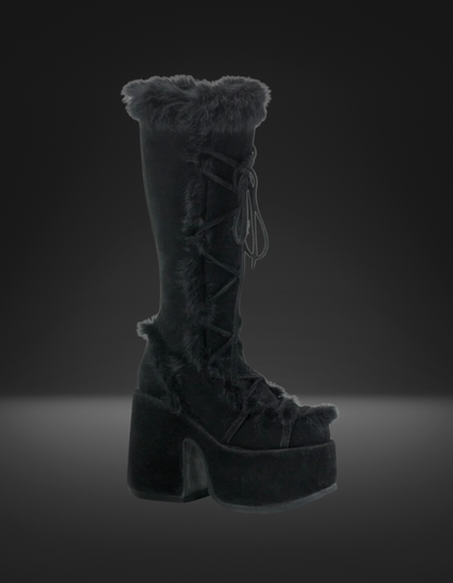 Demonia Black Fur Platform