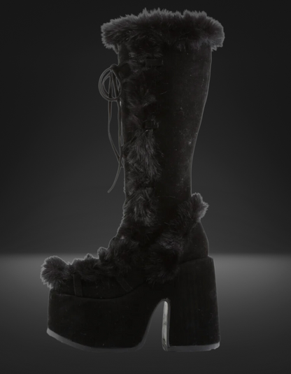 Demonia Black Fur Platform