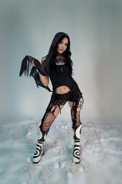 Shimmer Metallic Fishnet Pash Black/Silver