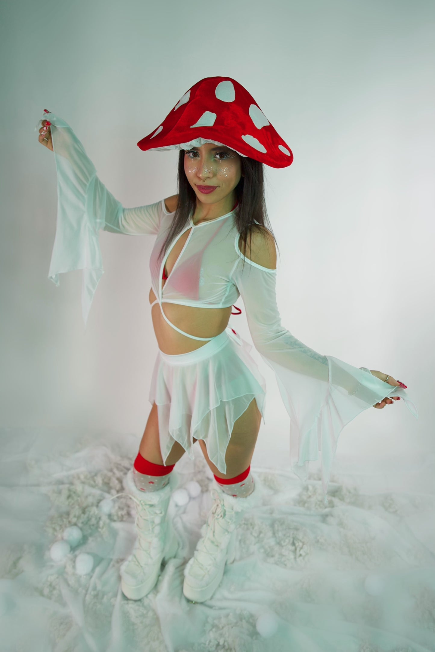 White Haze Mesh Flow Skirt