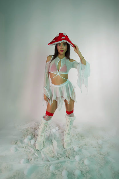 White Haze Mesh Flow Skirt