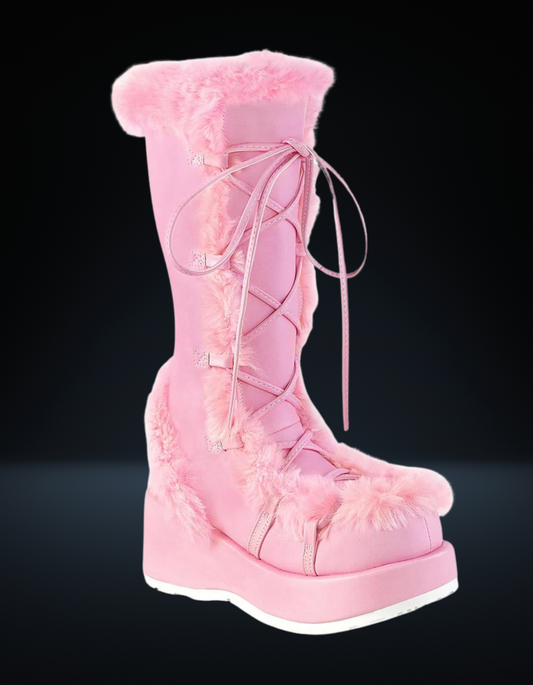 Demonia Pink Fur Boot